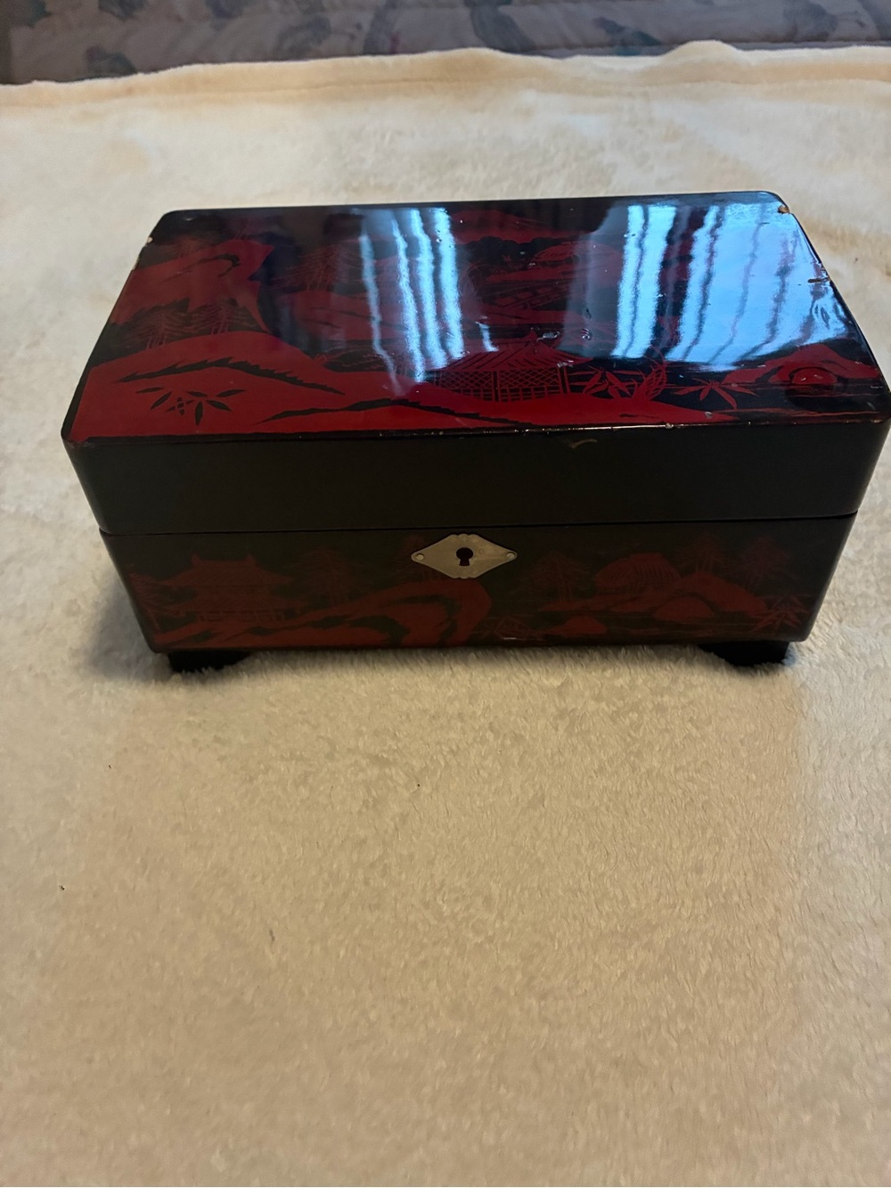 Japanese Red and Black Decorative Jewelry Box - Lacquered Storage Box